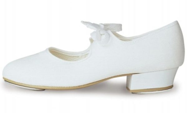 WHITE LOW HEEL PU TAP SHOES